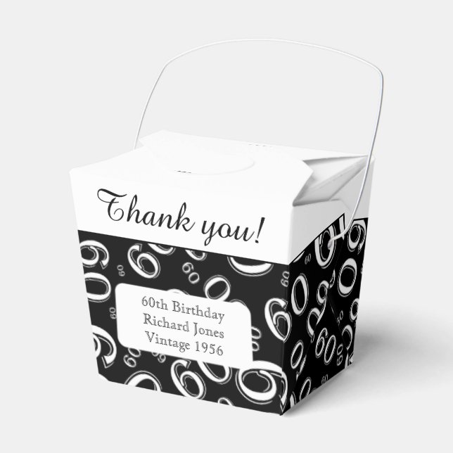 Personalise: 60th Birthday Party Black/White Favour Box (Front Side)