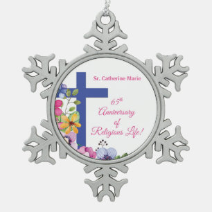 Personalise, 65th Anniversary Nun Religious Life Snowflake Pewter Christmas Ornament