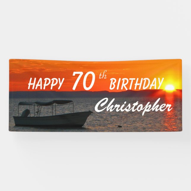Personalise 70th Birthday Sign Fishing Boat Sunset (Horizontal)