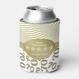 Personalise:  70th Birthday White and Gold Theme Can Cooler