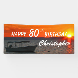 Personalise 80th Birthday Sign Fishing Boat Sunset