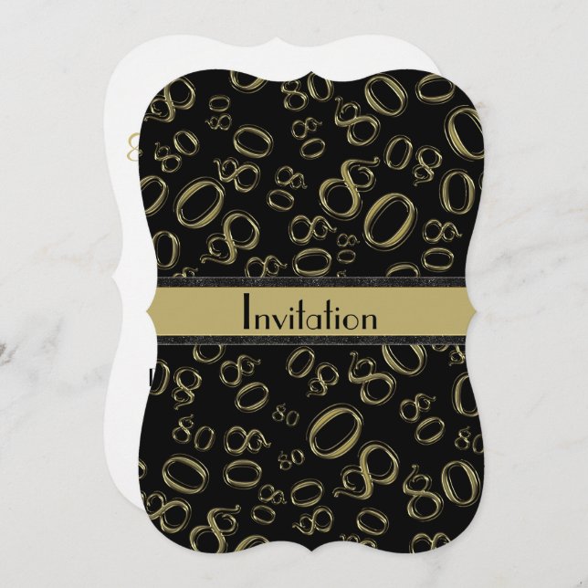Personalise: 80th Gold and Black Birthday Party Invitation (Front/Back)