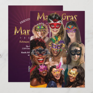 Personalise 9 Photo Masquerade Masks Mardi Gras Invitation