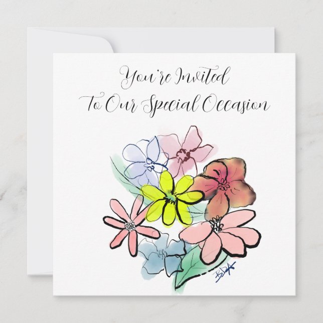 Personalise  A Bright and Pretty Flower Graphic  Invitation (Front)