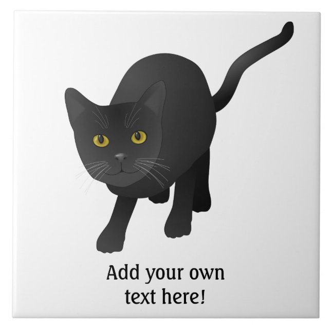 Personalise a cute Black Cat Ceramic Tile (Front)