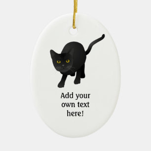 Personalise a cute Black Cat Ceramic Tree Decoration