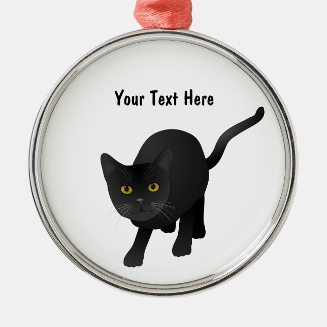 Personalise a cute Black Cat Metal Tree Decoration (Front)