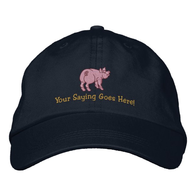 Personalise A Cute Little Pig with Your Text Embroidered Hat (Front)