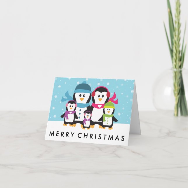 Personalise A Penguin Family Christmas Holiday Card (Front)