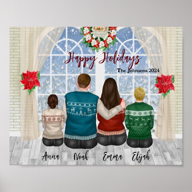Personalise-able Custom Family Portrait Christmas  Poster (Front)
