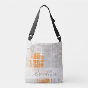 Personalise abstract white grey orange crossbody bag