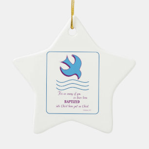 Personalise, Adult Baptism Dove on Blue Ceramic Ornament