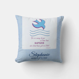 Personalise, Adult Baptism Dove on Blue Cushion