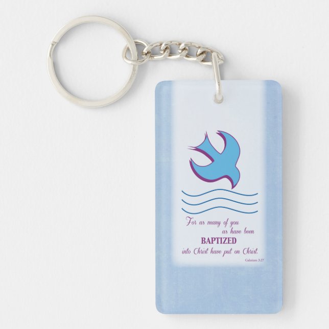 Personalise, Adult Baptism Dove on Blue Key Ring (Front)