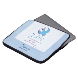 Personalise, Adult Baptism Dove on Blue Laptop Sleeve