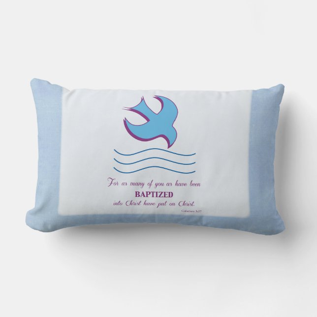 Personalise, Adult Baptism Dove on Blue Lumbar Cushion (Front)