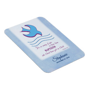 Personalise, Adult Baptism Dove on Blue Magnet
