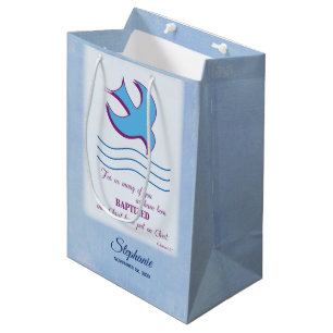 Personalise, Adult Baptism Dove on Blue Medium Gift Bag