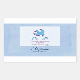 Personalise, Adult Baptism Dove on Blue Rectangular Sticker