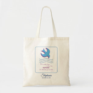 Personalise, Adult Baptism Dove on Blue Tote Bag