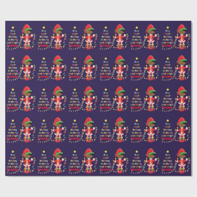 Personalise African American Boy Elf Wrapping Paper (Flat)