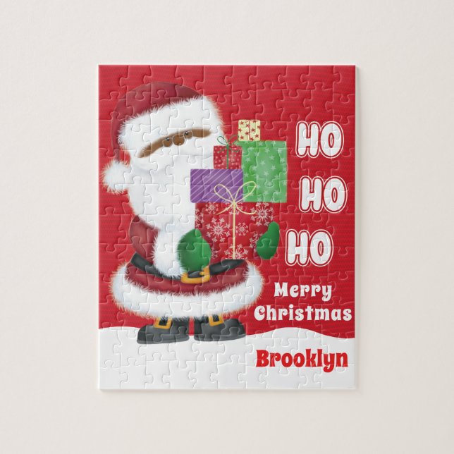 Personalise African American Santa Jigsaw Puzzle (Vertical)
