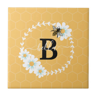 Personalise Alphabets Letters flowers and bee  Ceramic Tile