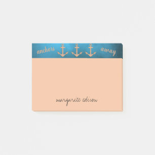 Personalise anchors away ocean blue & sand yellow post-it notes