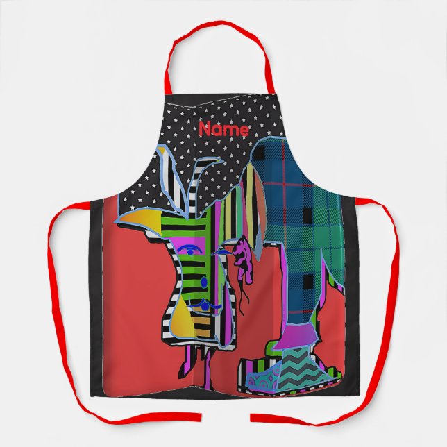 Personalise Animal Imagery Kitchen Craft Red Strap Apron (Front)