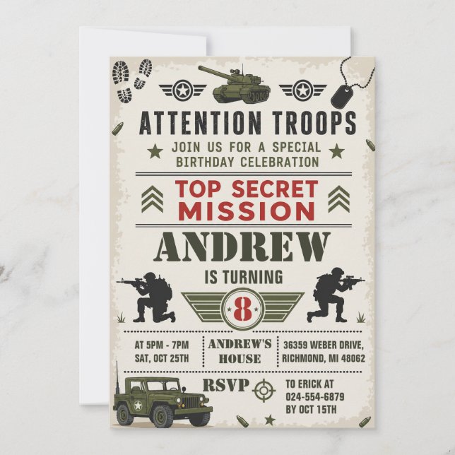 Personalise Army Birthday Party Invitation (Front)