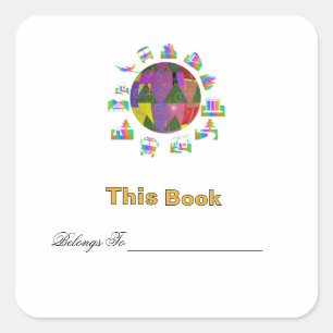 Personalise Around The World Bookplate Square Sticker