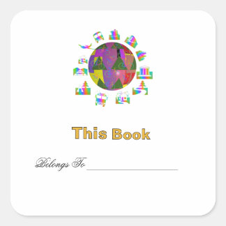 Personalise Around The World Bookplate  Square Sticker