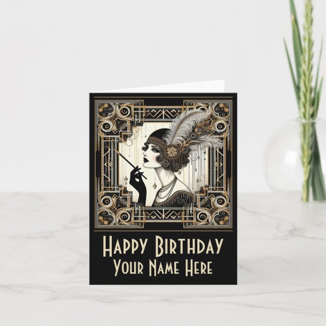 Personalise Art Deco Twenties Flapper No 3 Card (Front)