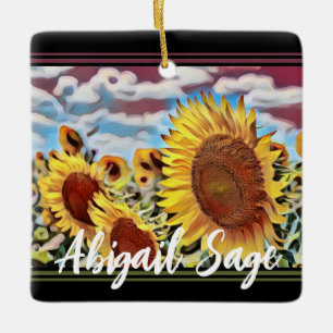 Personalise Artistic Field of Sunflowers Christmas Ceramic Ornament