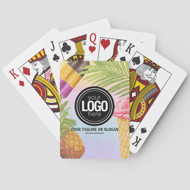 Personalise artsy watercolor ice cream theme playing cards (Back)