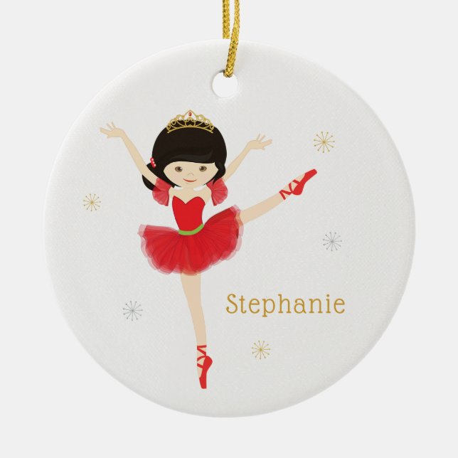 Personalise Asian Christmas Ballerina Ceramic Ornament (Front)