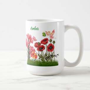 Personalise Aug Birth Flowers & Stone Coffee Mug