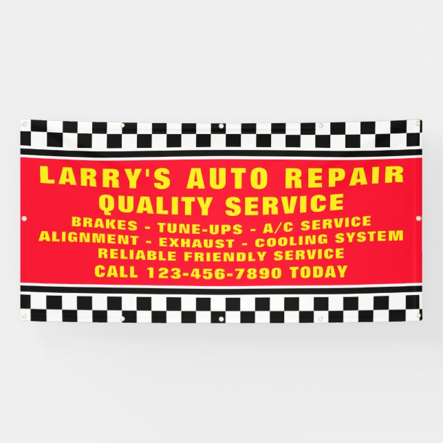 Personalise Auto Repair Shop Checked Flag  Banner (Horizontal)