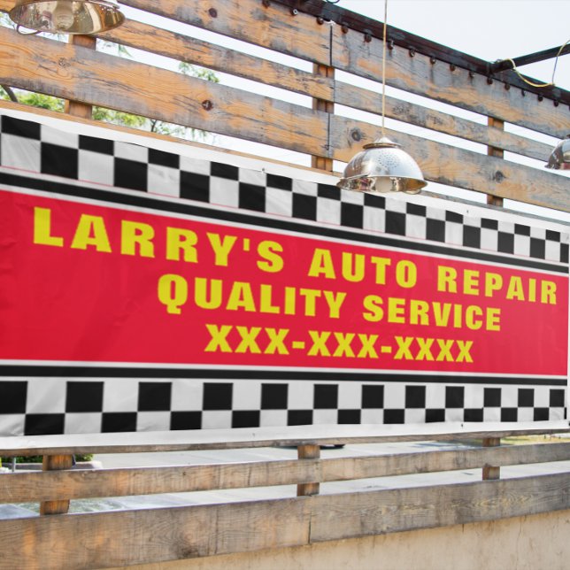 Personalise Auto Repair Shop Checked Flag  Banner (Creator Uploaded)