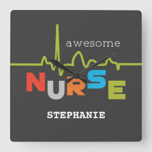 Personalise, Awesome Nurse on Nurses Day Square Wall Clock