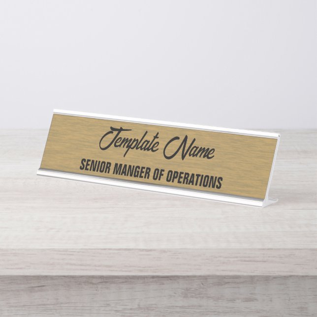 Personalise Aztec Gold Wood Texture Boss Desk Name Plate (Front)