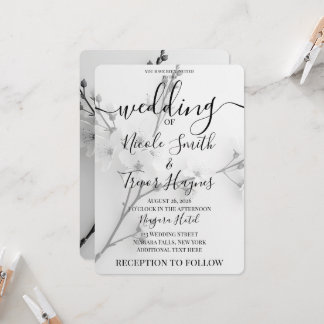 Personalise: B&W Blossoms Branch Wedding Invitation