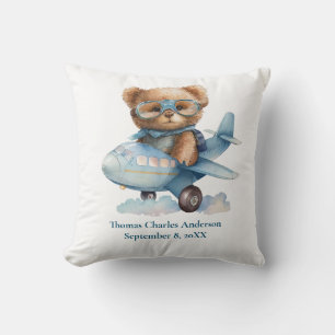 Personalise Baby Bear Aeroplane Nursery Decor  Cushion