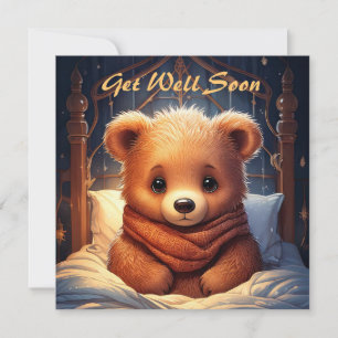 Personalise Baby Bear Sick in Bed Get Well Soon Card