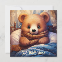 Personalise Baby Bear Sick in Bed Get Well Soon