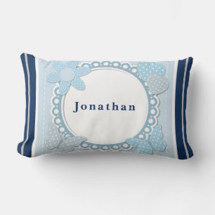 Personalise Baby Boy Blue Butterflies Flower Heart Lumbar Cushion