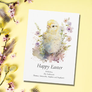 Personalise Baby Chick Pastel Floral Easter Holiday Card