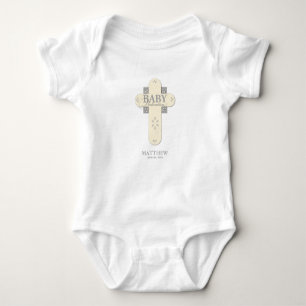 Personalise, Baby Dedication Cream & Grey Cross Baby Bodysuit