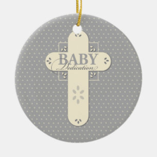 Personalise, Baby Dedication Cream & Grey Cross Ceramic Ornament