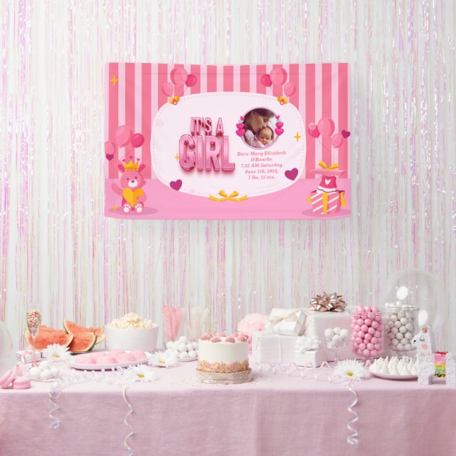 Personalise Baby Girl Gender Reveal Text and Photo Banner (Party)